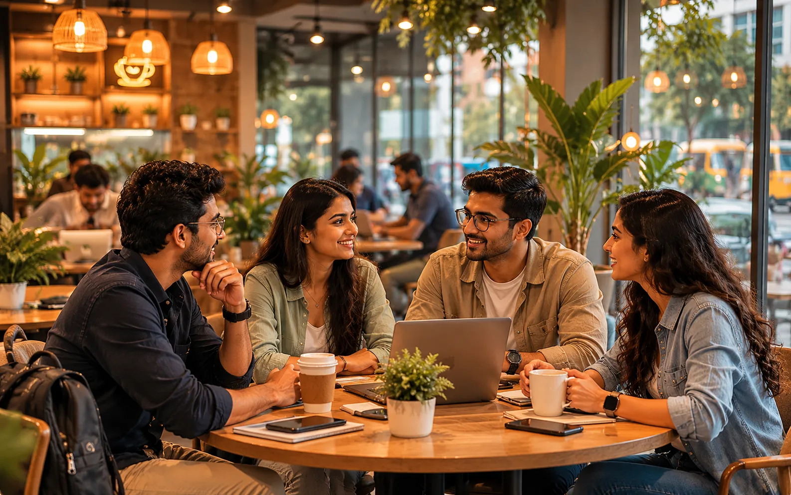 Friends talking over coffee